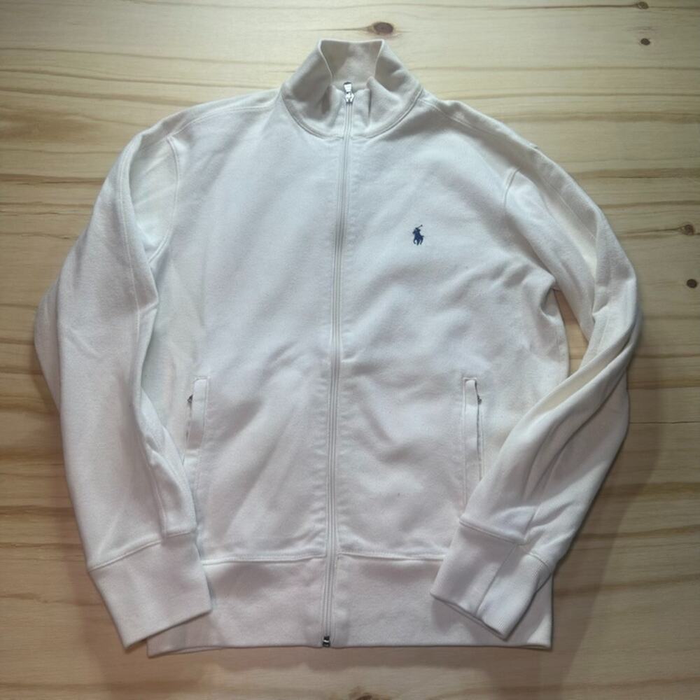 Polo Ralph Lauren Performance Sweater Men Small White Cream Long Sleeve Full Zip